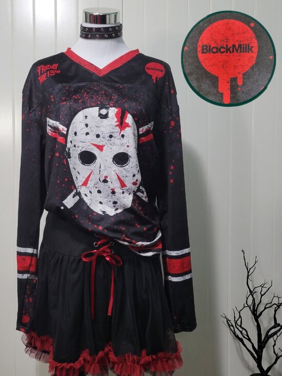 Blackmilk Tops - BlackMilk Jason Voorhees Friday 13th Horror Goth Grunge Goalie Hockey Jersey M